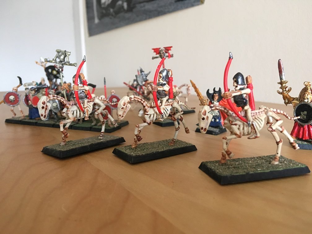 Skeleton archers on horseback. Red bows, naturally